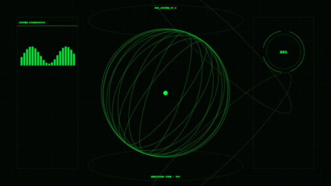 Futuristic Green Digital Globe Interface with Data Visualization