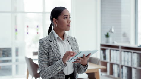 Tablet,-research-and-businesswoman-in-the-office