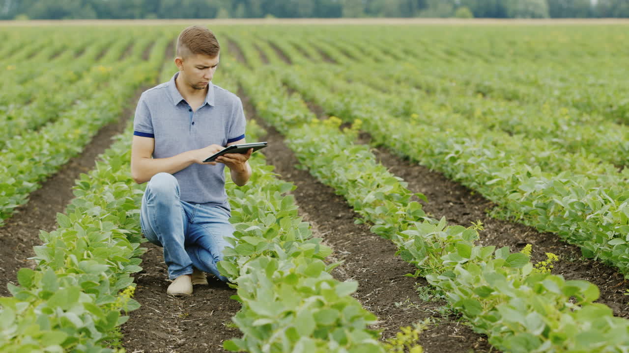 un joven agricultor exitoso está trabajando en el campo
