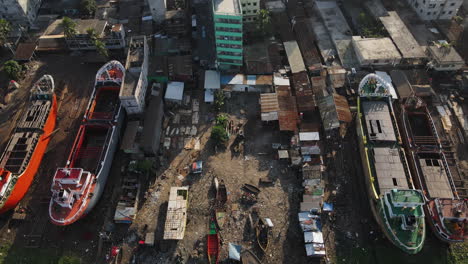 illegal dockyard along the buriganga river in dhaka, bangladesh