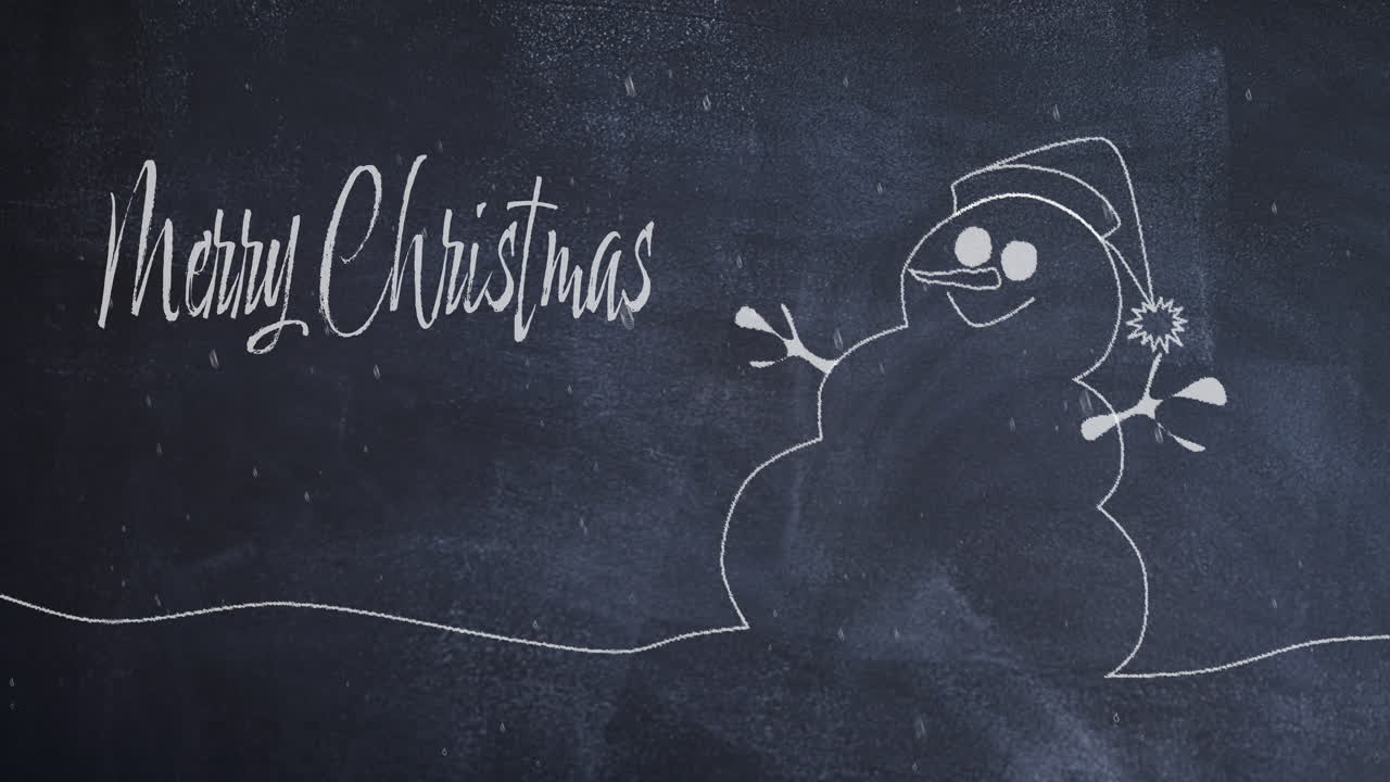 Cute Snowman Drawing on a Chalkboard with Merry Christmas Written Above