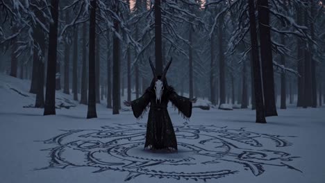 dark ritual in a winter forest