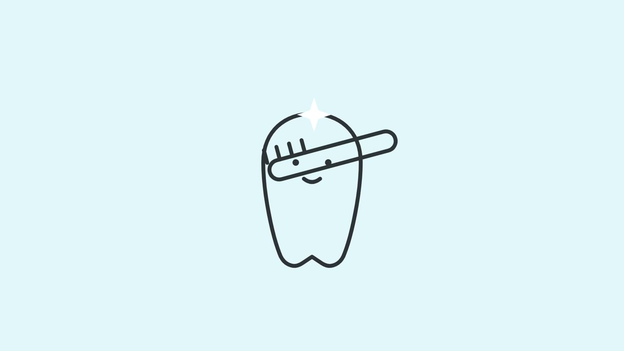 Animated Tooth Character Being Cleaned with a Toothbrush