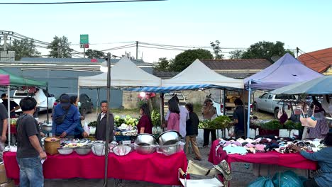 vibrant street food market with lively interactions