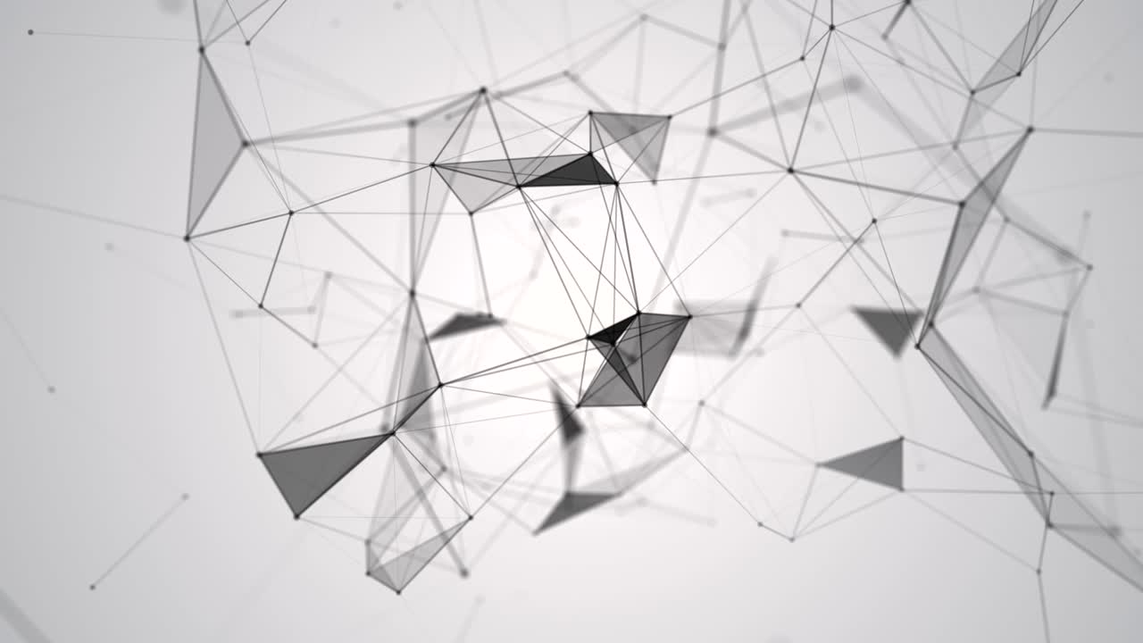 Abstract geometric background with moving lines, dots and triangles. Plexus fantasy abstract technology. Loop animations.