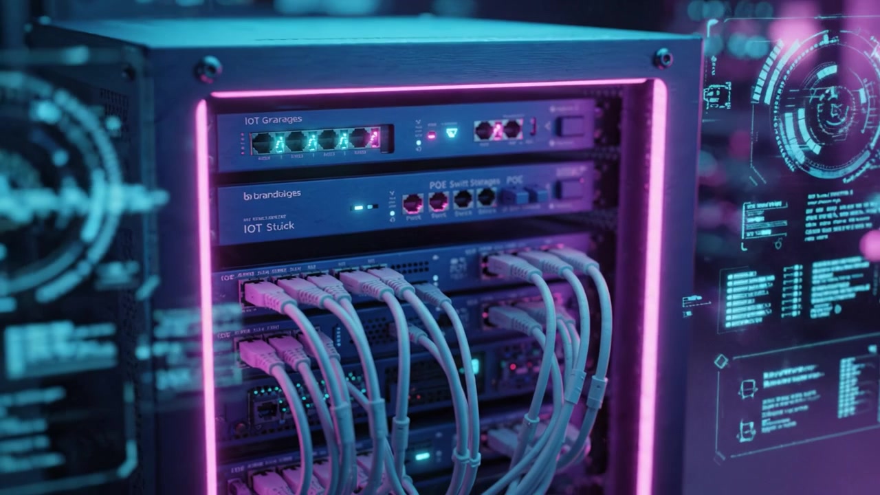 A Look into Advanced Networking Technology: High-Tech Servers with Colorful Lights for IoT and Data Management in a Modern Data Center Environment
