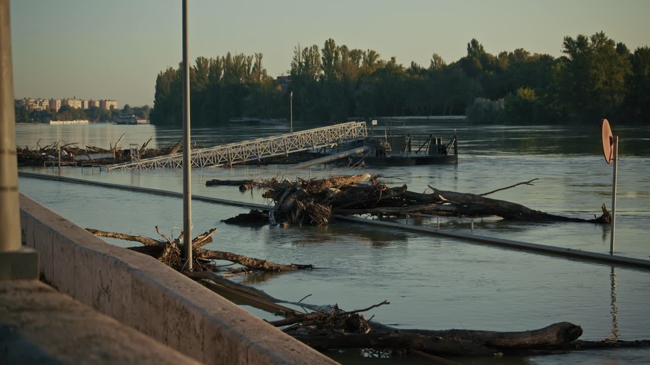 River Flood with Debris and Damage