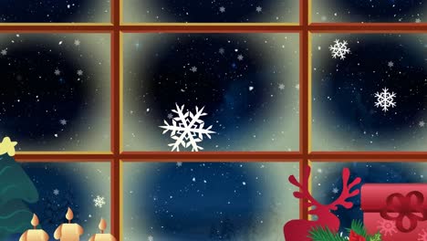 Animation-Von-Fallendem-Schnee-über-Dem-Fenster-Mit-Weihnachtsdekorationen