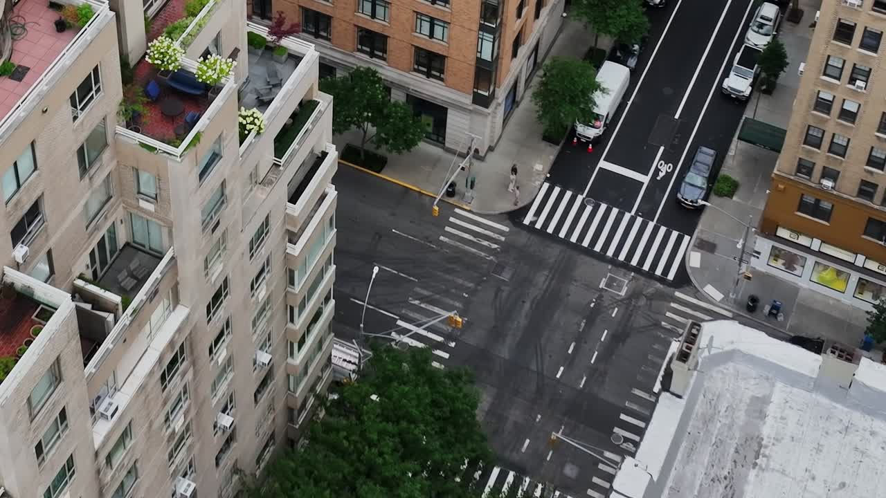 Urban landscape from drone view with streets and buildings in New York