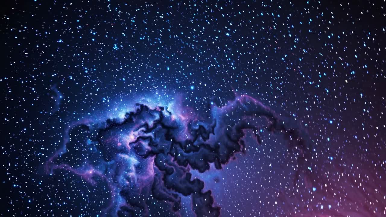 A mesmerizing cosmic scene with swirling nebulae and stars, captured from a top-down angle