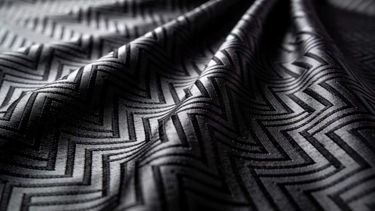 Shifting lighting revealing black textile texture on studio table to highlight zigzag pattern