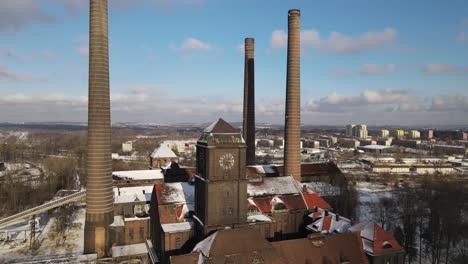 Thermal-Power-Plant-Szombierki,-Industrial,-Winter-Landscape-Of-Bytom,-Poland