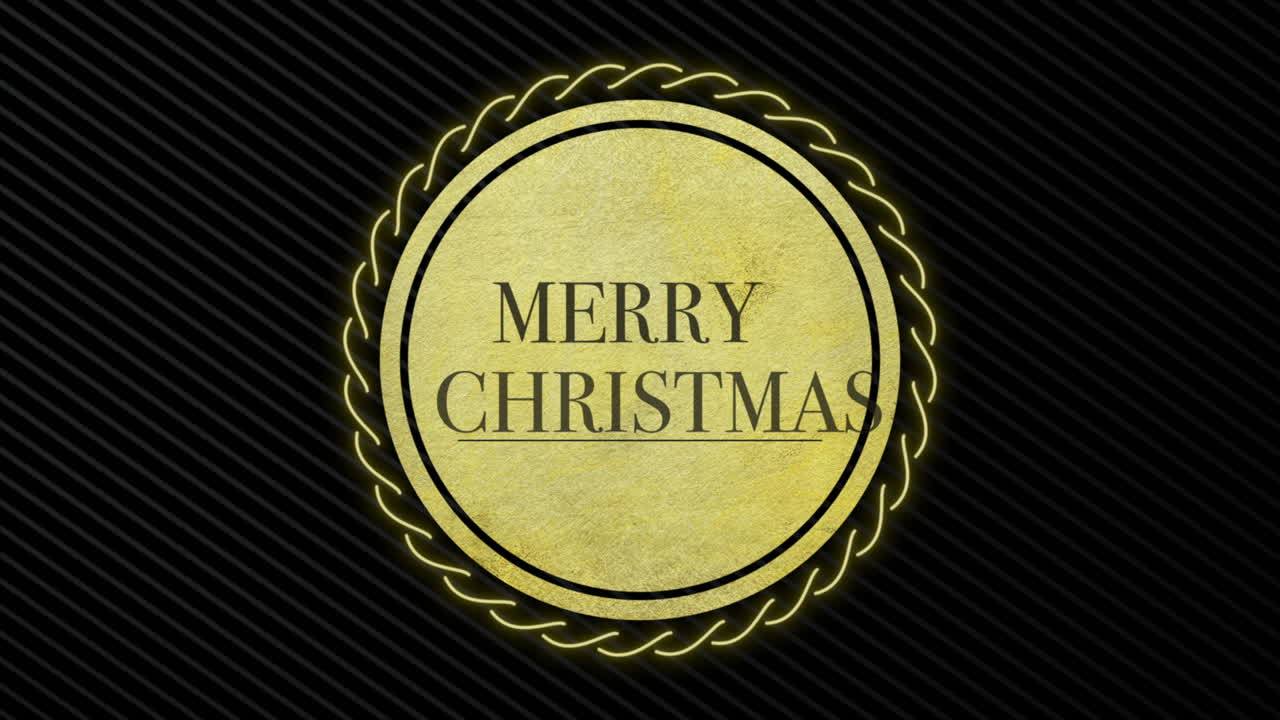 검은색 그라데이션에 금색 원을 가진 메리 크리스마스 텍스트