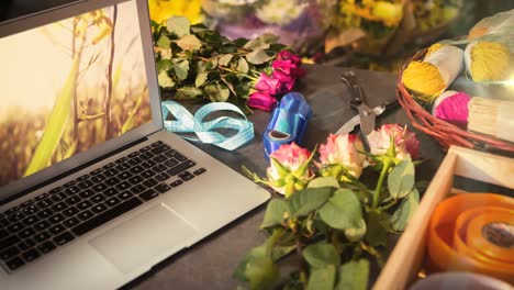 Animation-of-grass-on-laptop-screen-on-desk