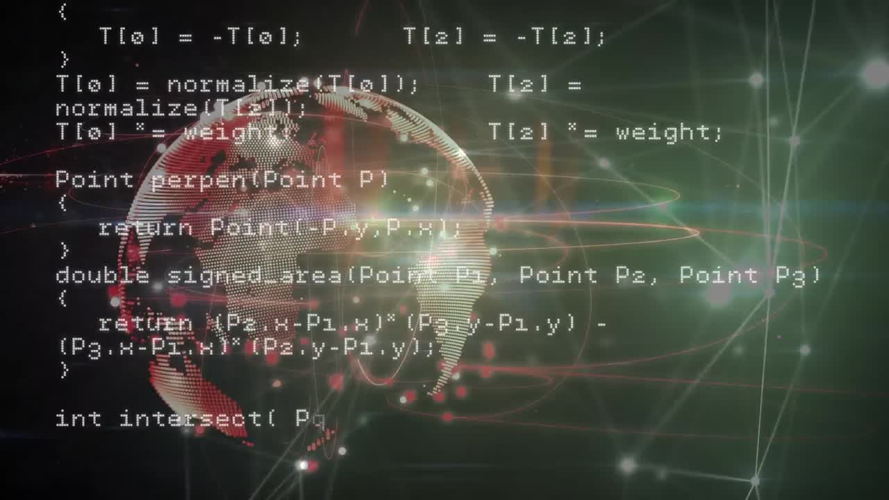 Animation of data processing, globe and network of connections