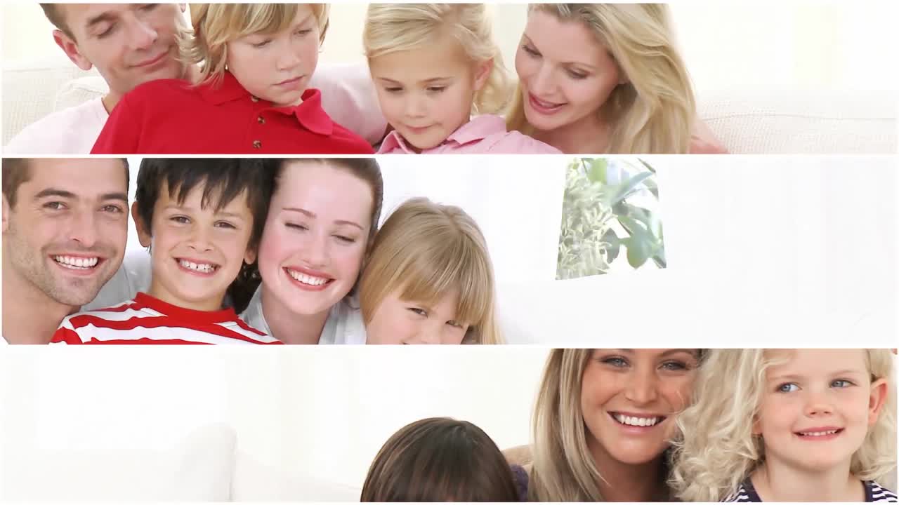 재미를 즐기는 세 가족의 몽타지