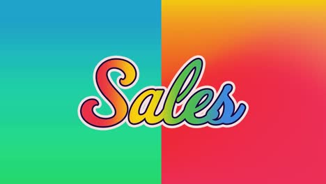 Animation-of-retro-sales-rainbow-text-over-green-and-orange-background