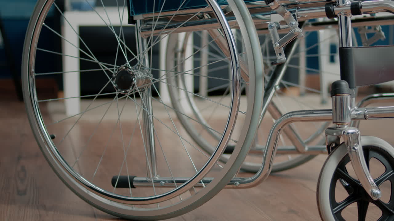 Close up of wheelchair for physical support in nursing home