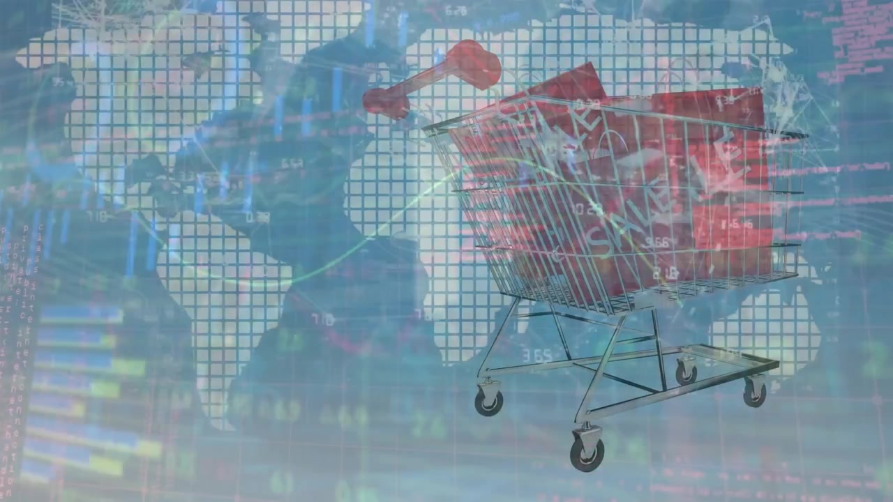Animation de traitement des données sur un panier d'achat