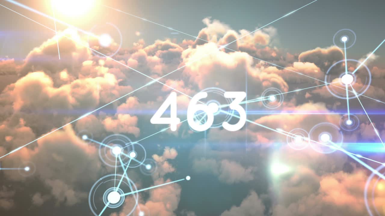 구름과 하늘 위에 자라는 숫자의 애니메이션