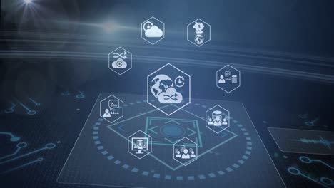 animación de iconos, placas de circuitos informáticos y procesamiento de datos.