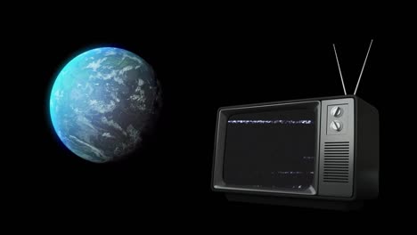 animación de televisión de época y globo sobre fondo negro