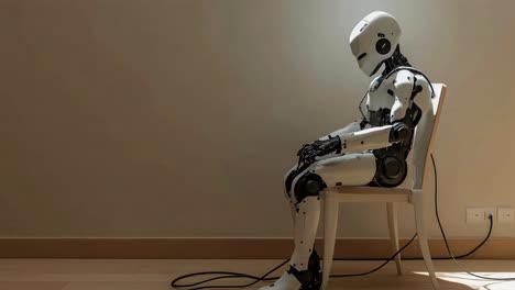White Robot Sitting in Chair