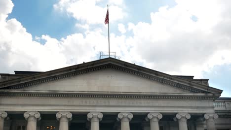 close up of the exterior of the us treasury dept building, washinton dc