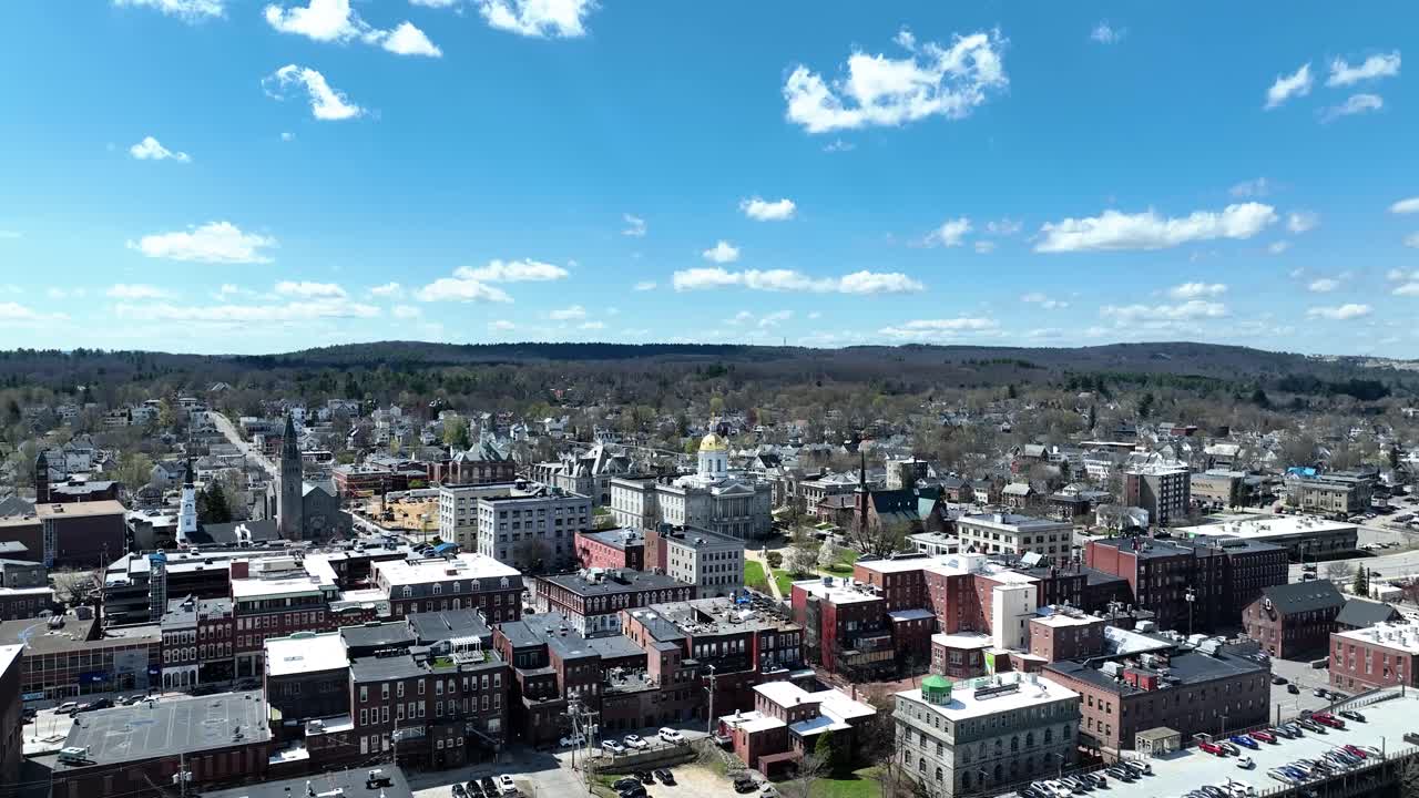 Drone view of capital city Concord, New Hampshire in early summer