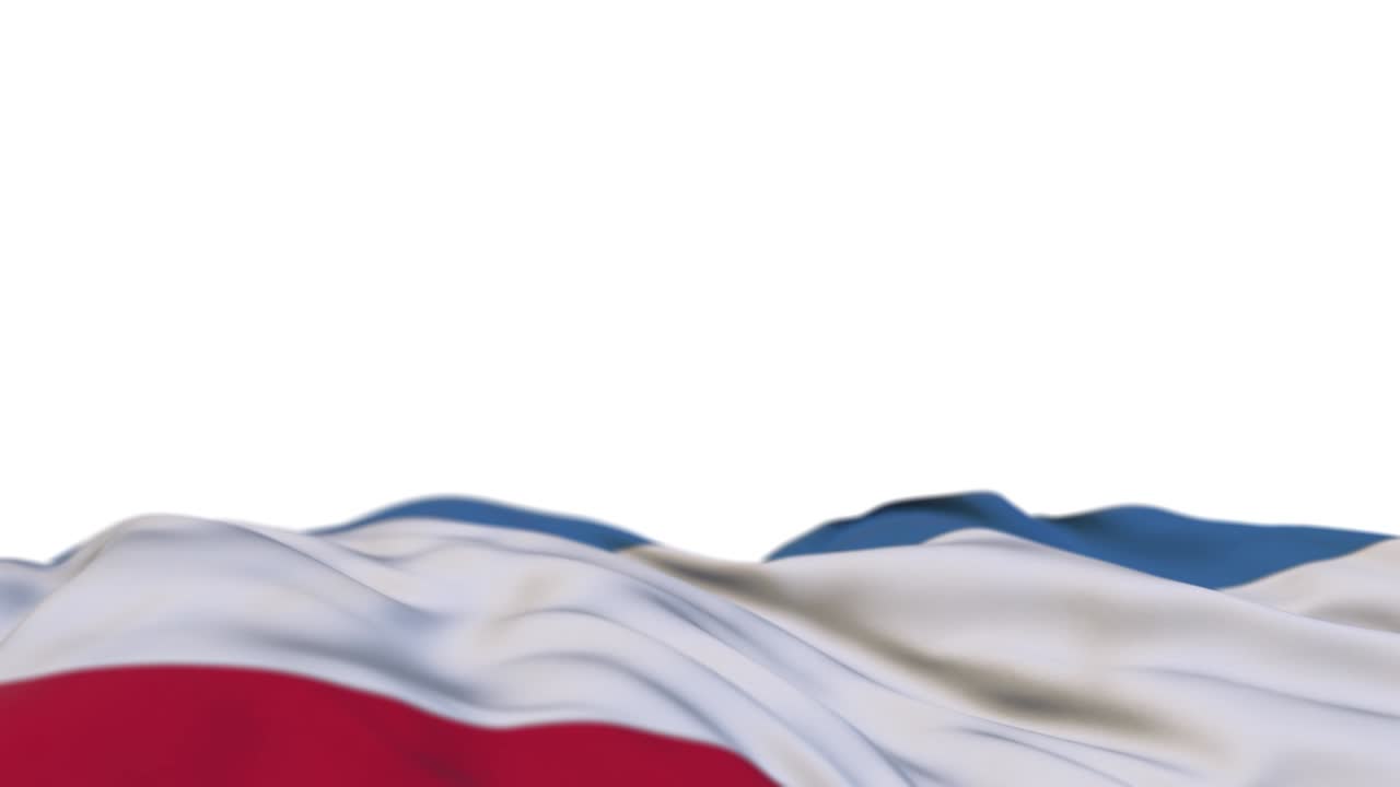 una bandera de tela de crimea ondeando en el bucle del viento. bordado de crimea bordado estandarte de tela balanceándose en la brisa. fondo blanco medio lleno. lugar para el texto. bucle de 20 segundos.