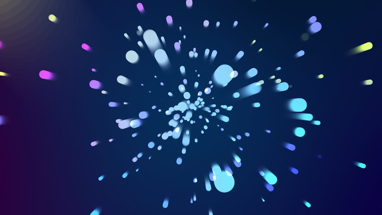 추상적인 모션 그래픽: 그라디언트의 배경, 흐릿한 입자, 날아다니는, 다채로운 축제 광선, 배너, 광고, 프레젠테이션, 스크린 세이버, 라이브 벽화, 음악 이라이저, 우주 여행