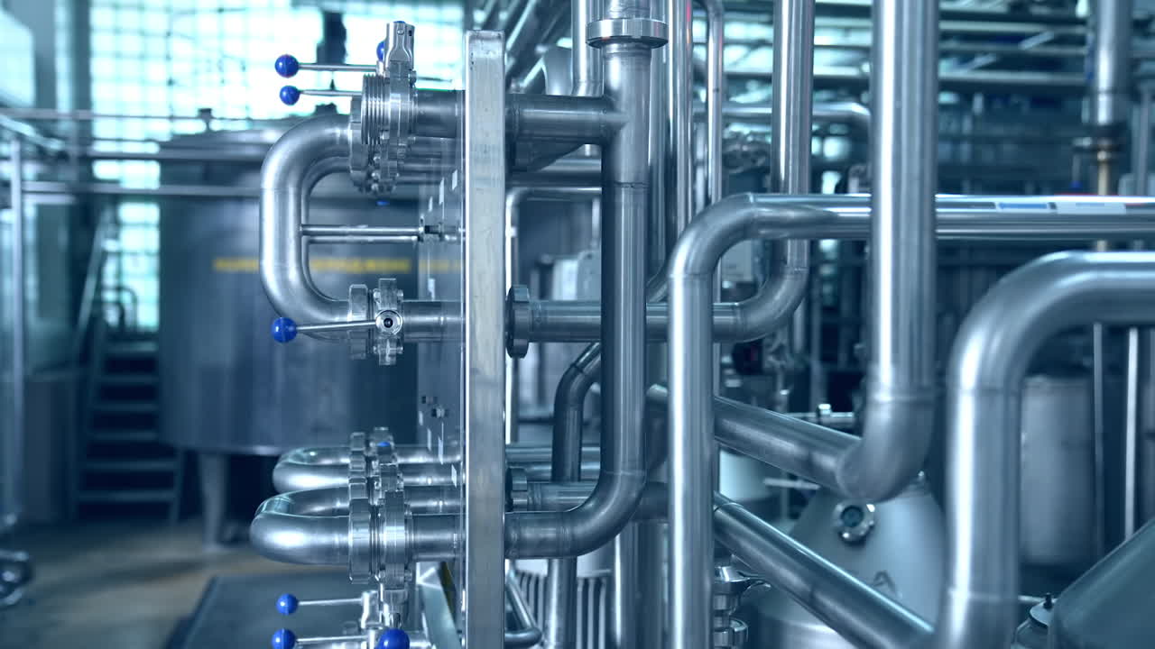 Factory for the production of milk. General view of the interior of milk factory