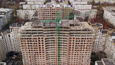 heavy machinery, construction workers are employed. top down view at contractors