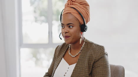 Face,-customer-service-and-black-woman-at-call