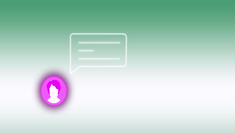 animación del perfil y el icono del mensaje contra el espacio de copia en fondo de gradiente verde