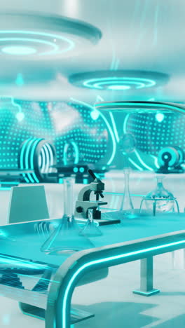 futuristic laboratory with neon lights and lab equipment