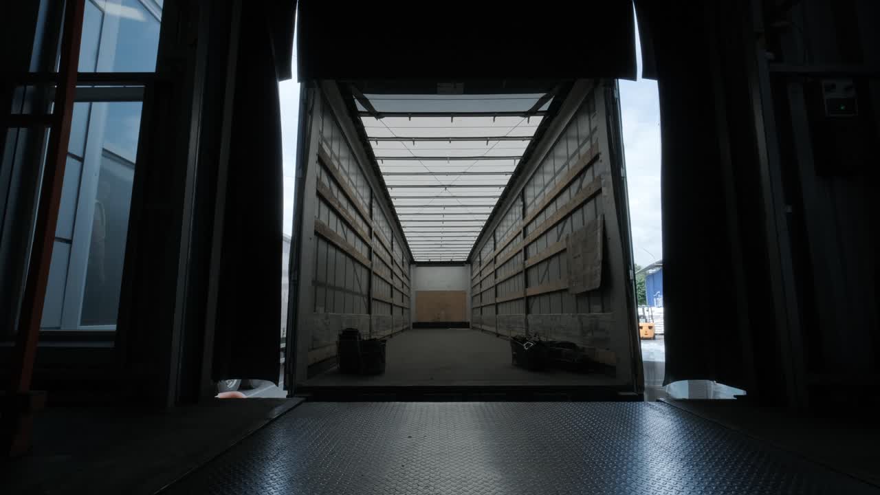 el camión se prepara para el apilamiento y el transporte