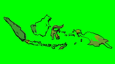 indonesia drawing colored map on green screen isolated whiteboard