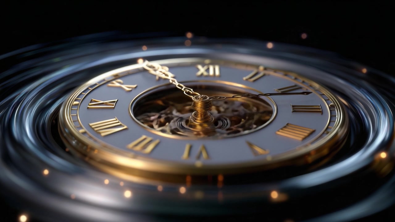 Captivating Close-Up of an Intricate Vintage Clock Surrounded by a Mesmerizing Swirl of Light, Emphasizing the Timeless Elegance and Craftsmanship of Timekeeping