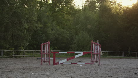 Una-Joven-Salta-A-Caballo-Sobre-Un-Obstáculo-Durante-Su-Entrenamiento-En-Una-Arena.-Una-Joven-Salta-A-Caballo-Sobre-Un-Obstáculo-Durante-Un-Evento-En-Una-Arena.-Deporte.-Objetivos