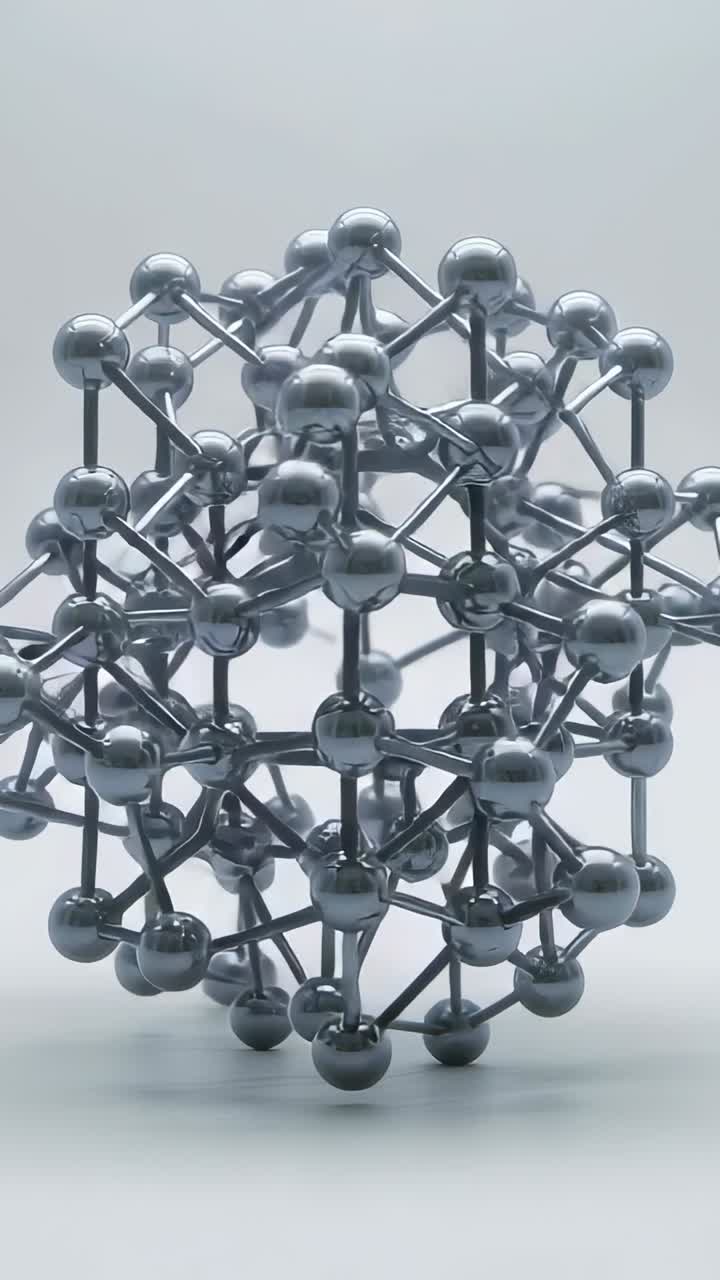 Vertical video: Playing chrome node lattice rotating and tilting in studio, revealing spheres, rods