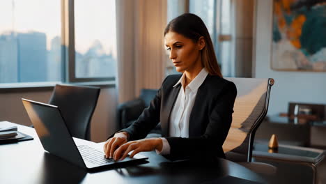 businesswoman working on laptop in modern office