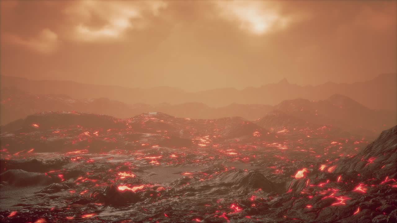 vista panorámica de una parte de un flujo de lava en la oscuridad