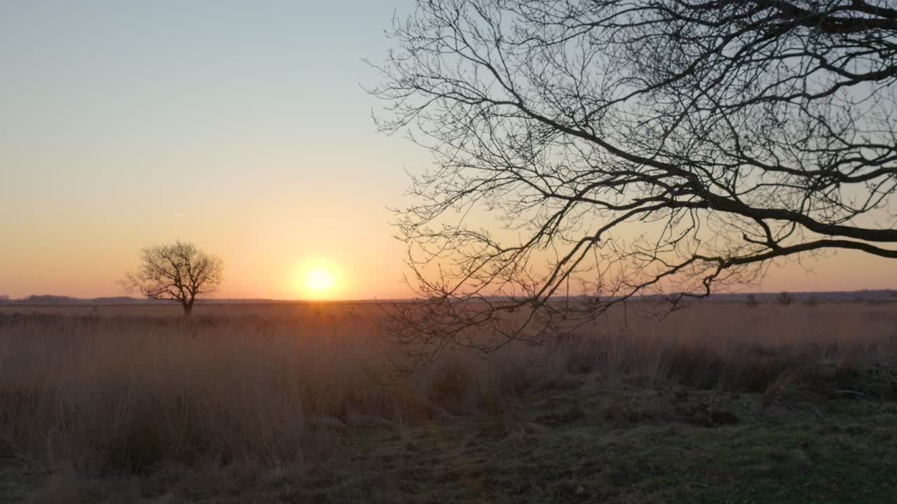 puesta de sol sobre un campo