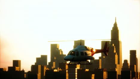 silhouette helicopter at city scape background