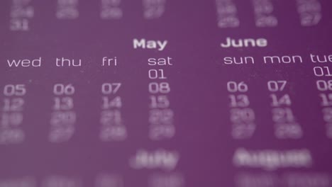 close-up view of a calendar