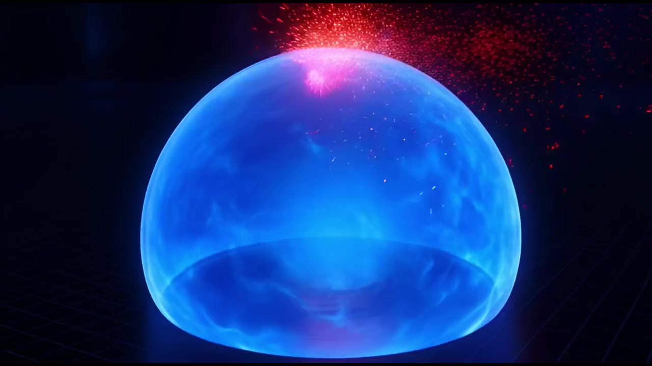 Protective Blue Dome Hit by Red Energy Sparks