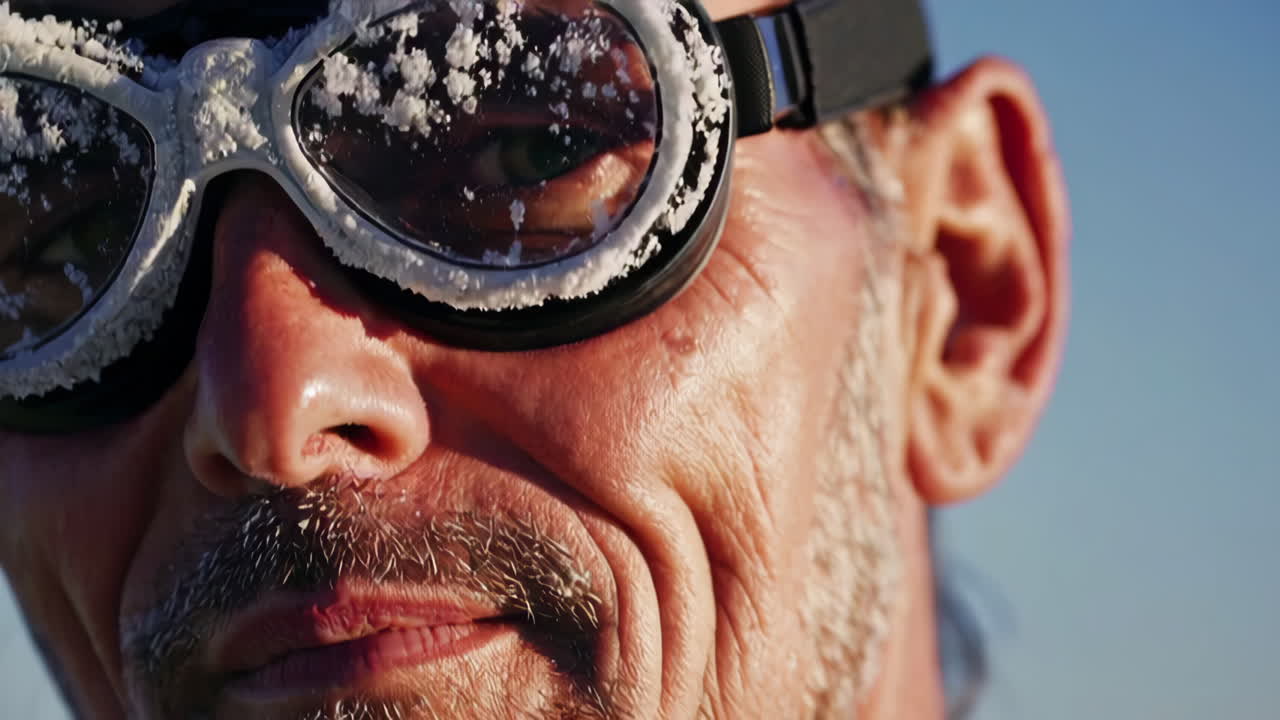 Man Wearing Snow-Covered Goggles