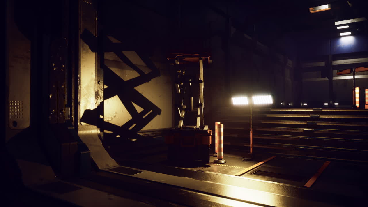 Mysterious interior of a futuristic corridor with dramatic lighting effects