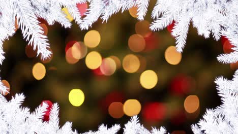 animación de navidad marco de abeto blanco sobre luces de navidad parpadeantes